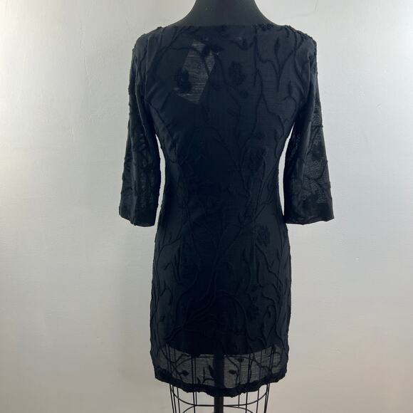 VTG Johnny Was Black Lace Shift Dress Scoop Neck Floral 3/4 Sleeve Size Small S - Picture 8 of 9